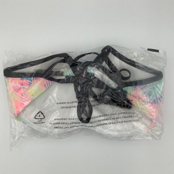 New Victoria’s Secret PINK Strappy Front T-Back Swim Bikini Top - Pastel Geo - Picture 3 of 3
